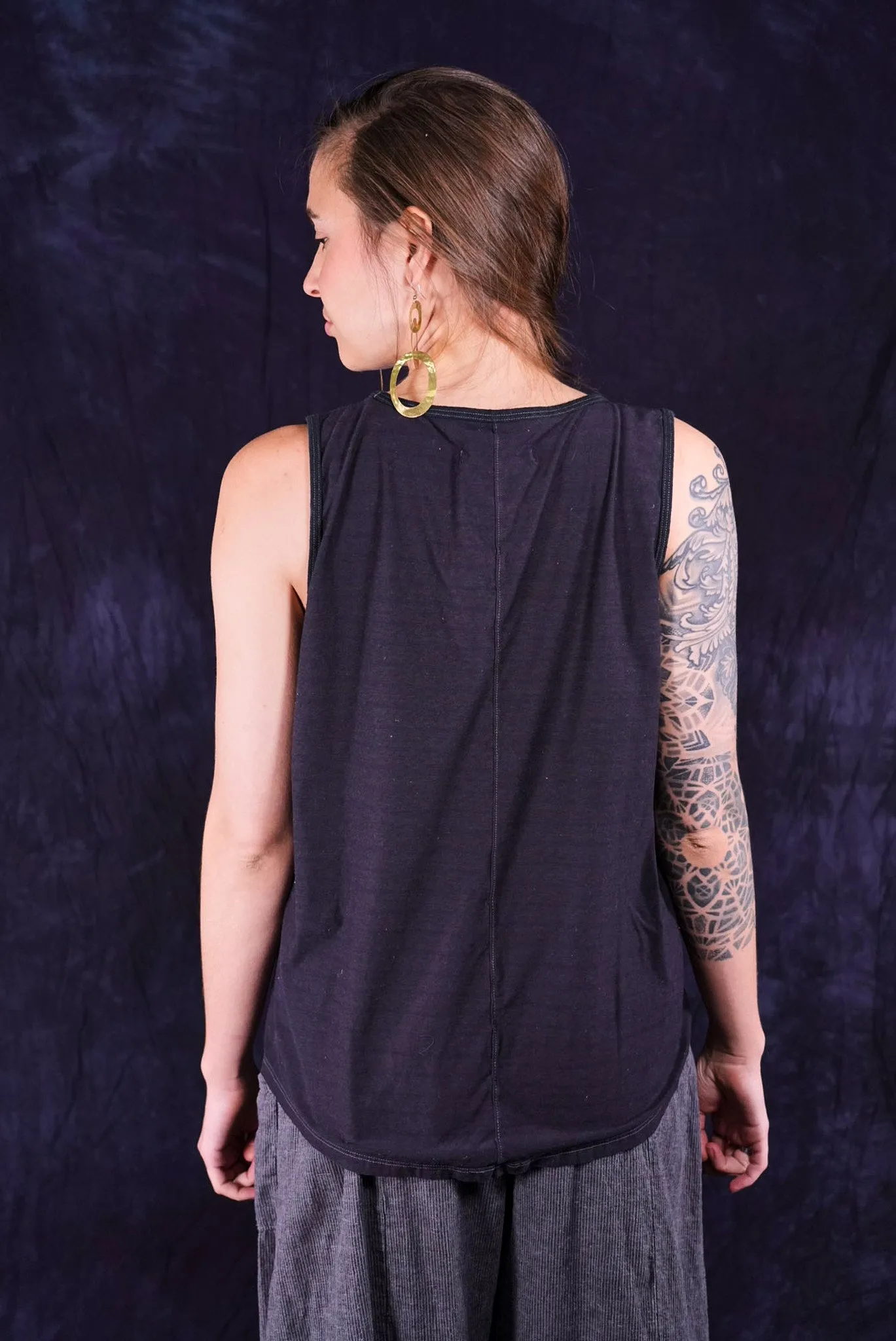 1212-2 Stripe Tank Dark Fig Floral Textile-P