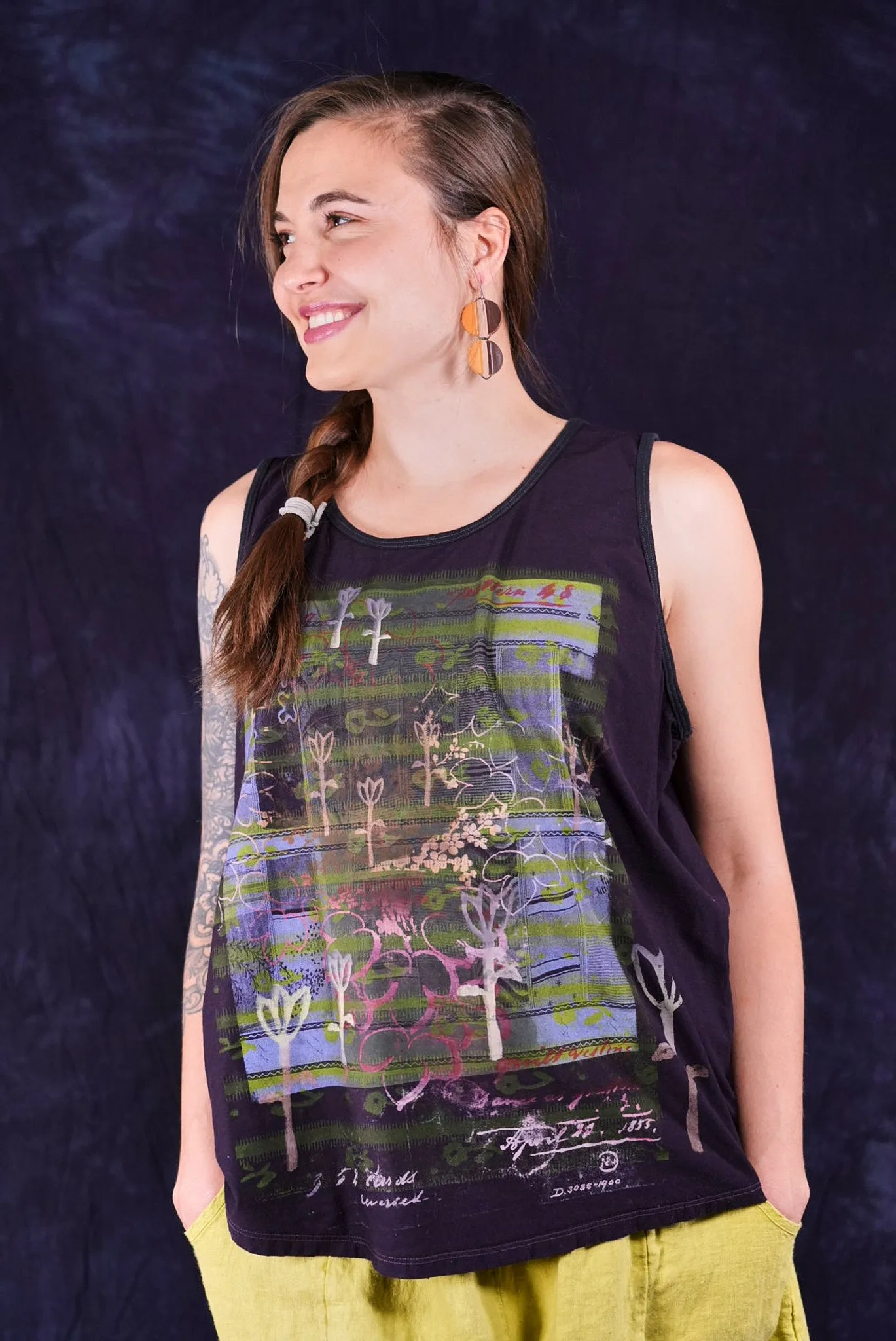 1212-2 Stripe Tank Dark Fig Floral Textile-P