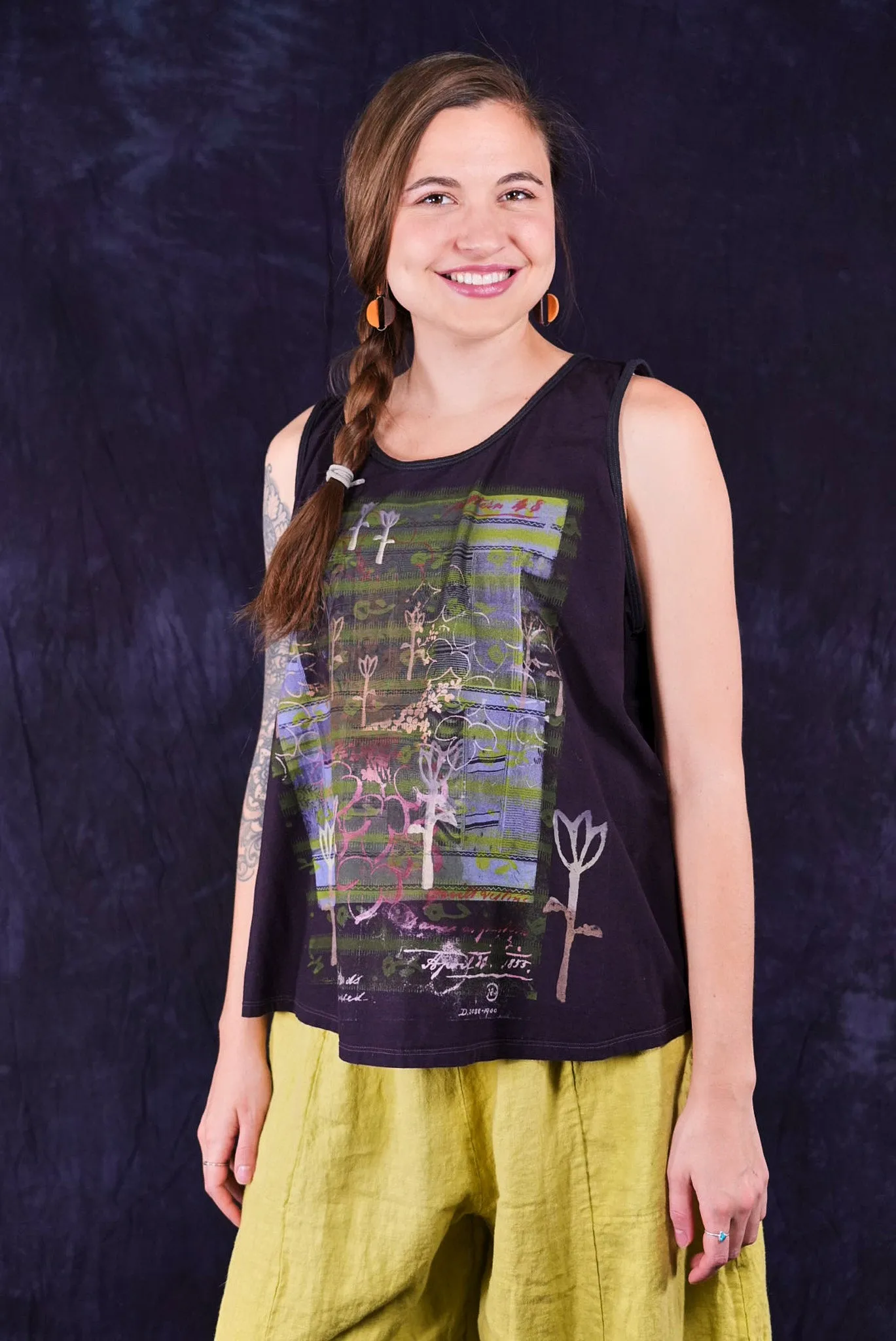 1212-2 Stripe Tank Dark Fig Floral Textile-P