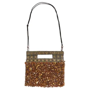1970s Tiger Eye Stone Swarovski Crystal Embellished Handbag