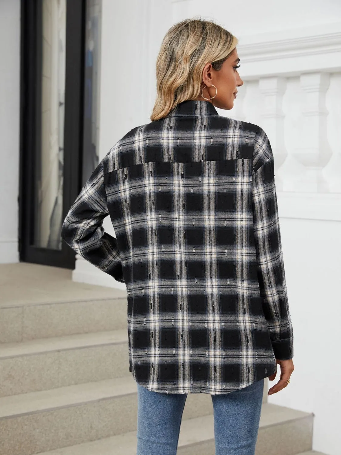 Abigal Plaid Button Up Long Sleeve Distressed Flannel
