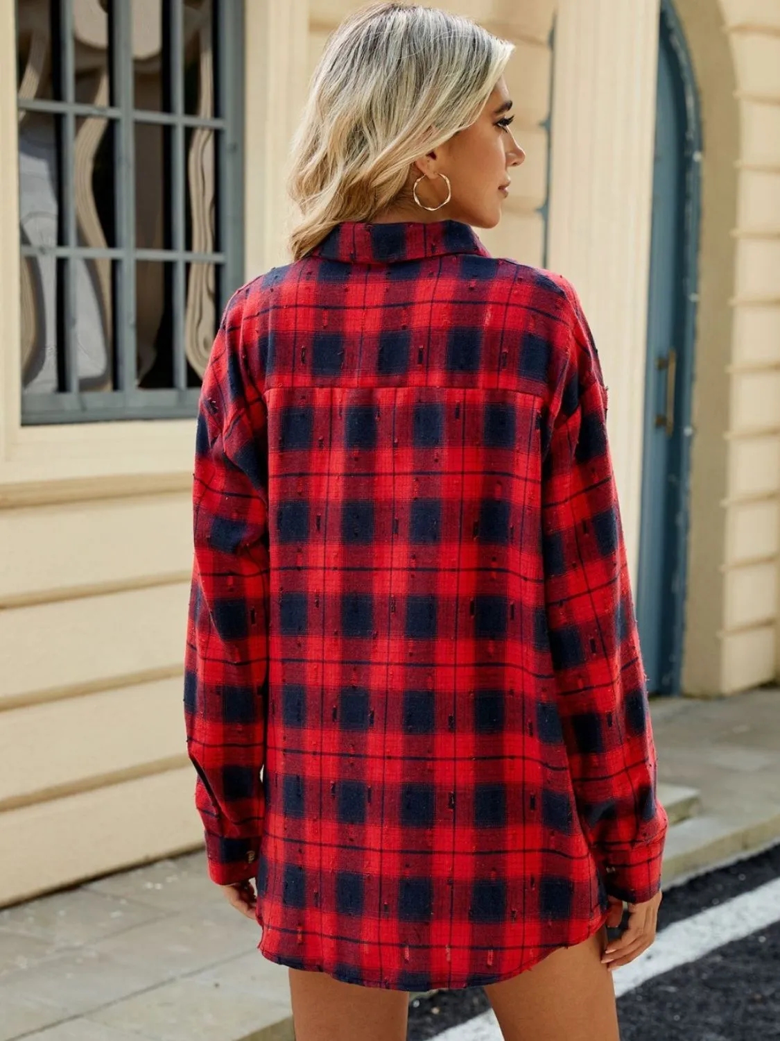 Abigal Plaid Button Up Long Sleeve Distressed Flannel