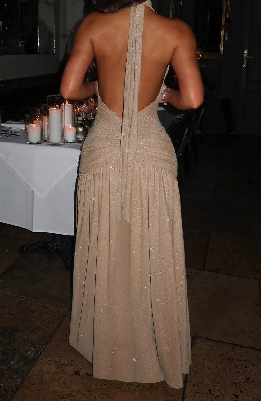 Aitana maxi dress – gold glitter