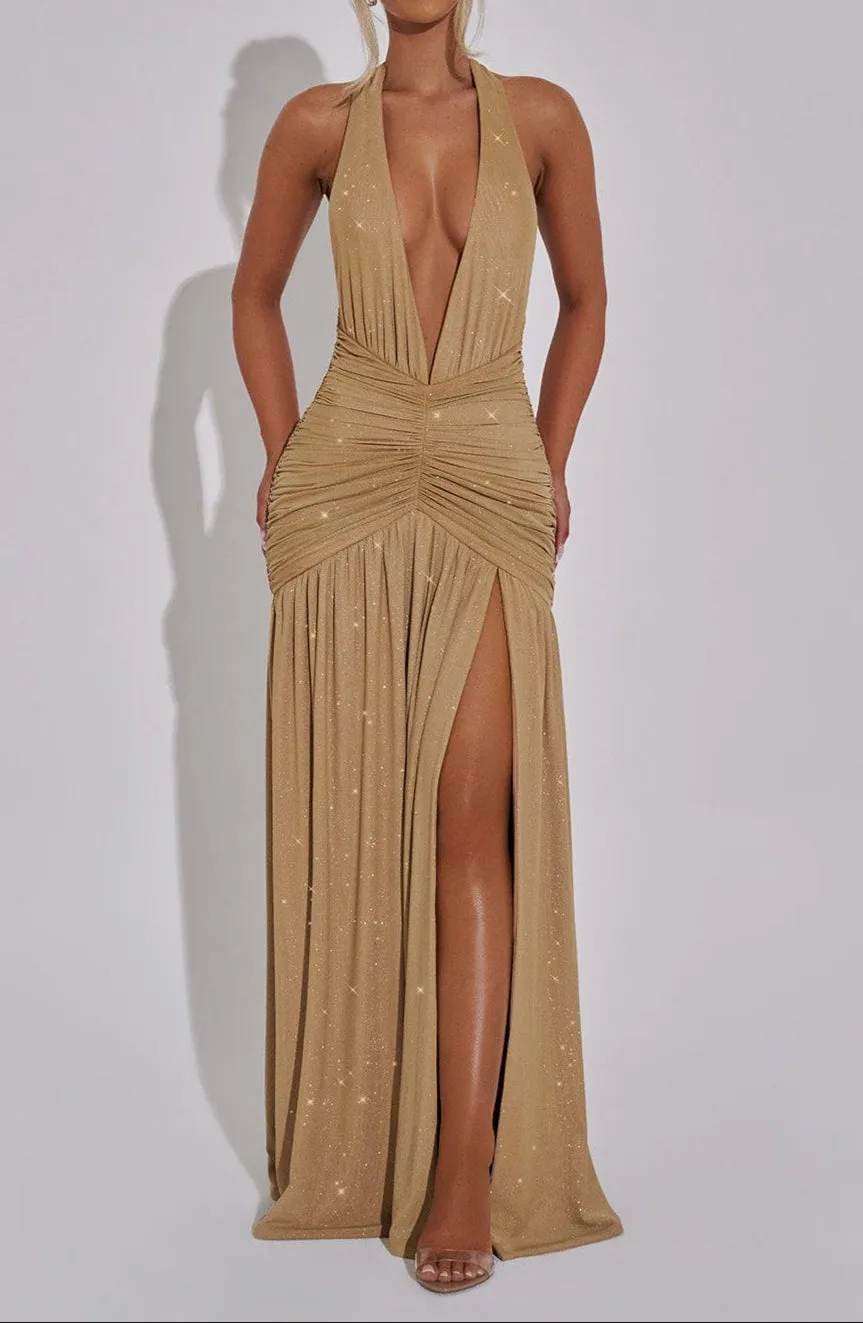 Aitana maxi dress – gold glitter