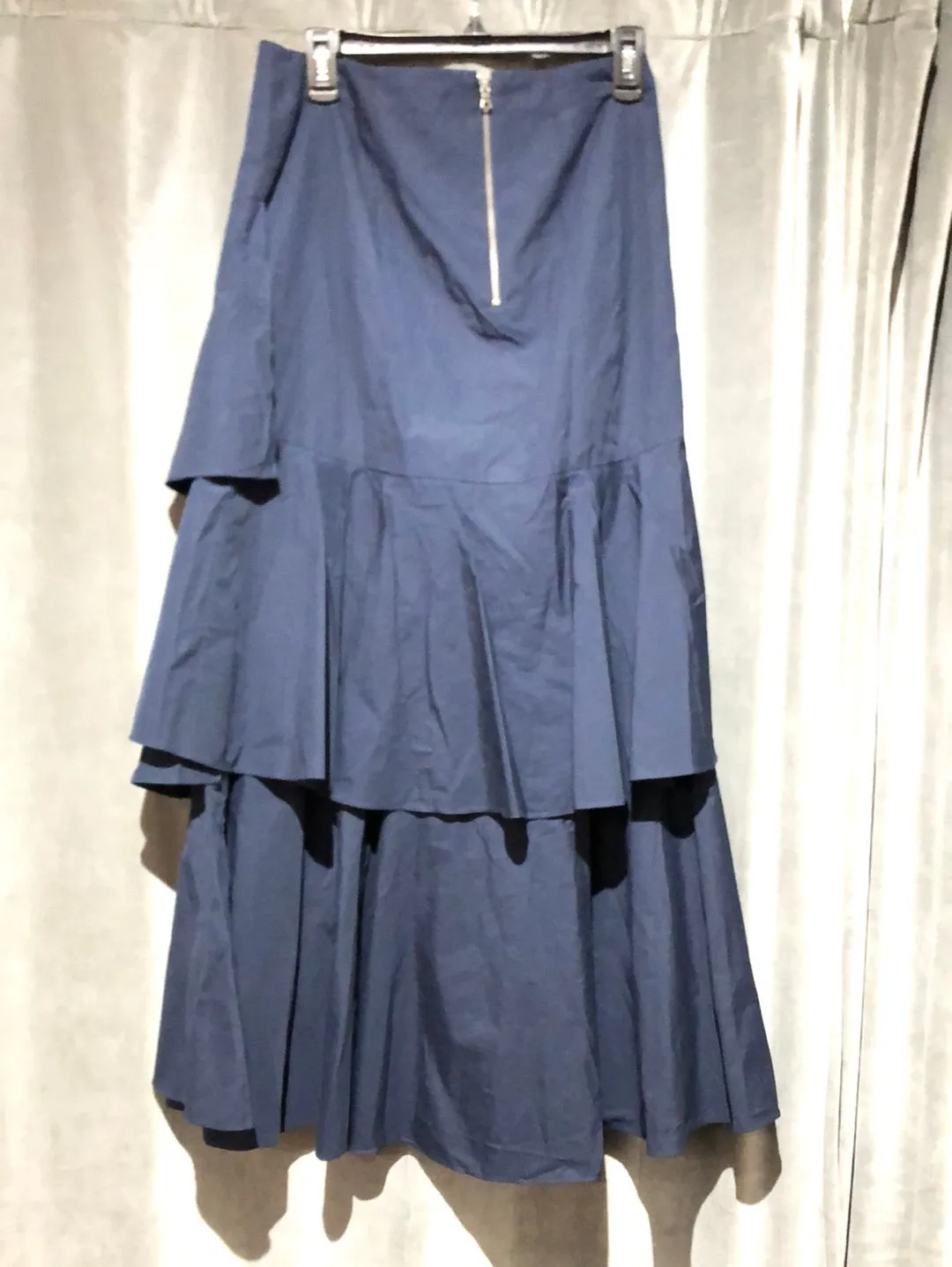 Alice & Olivia Navy Cotton Asymmetrical Ruffle Maxi Skirt