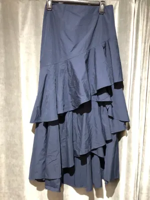 Alice & Olivia Navy Cotton Asymmetrical Ruffle Maxi Skirt