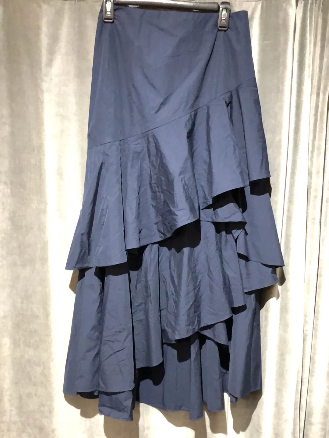 Alice & Olivia Navy Cotton Asymmetrical Ruffle Maxi Skirt