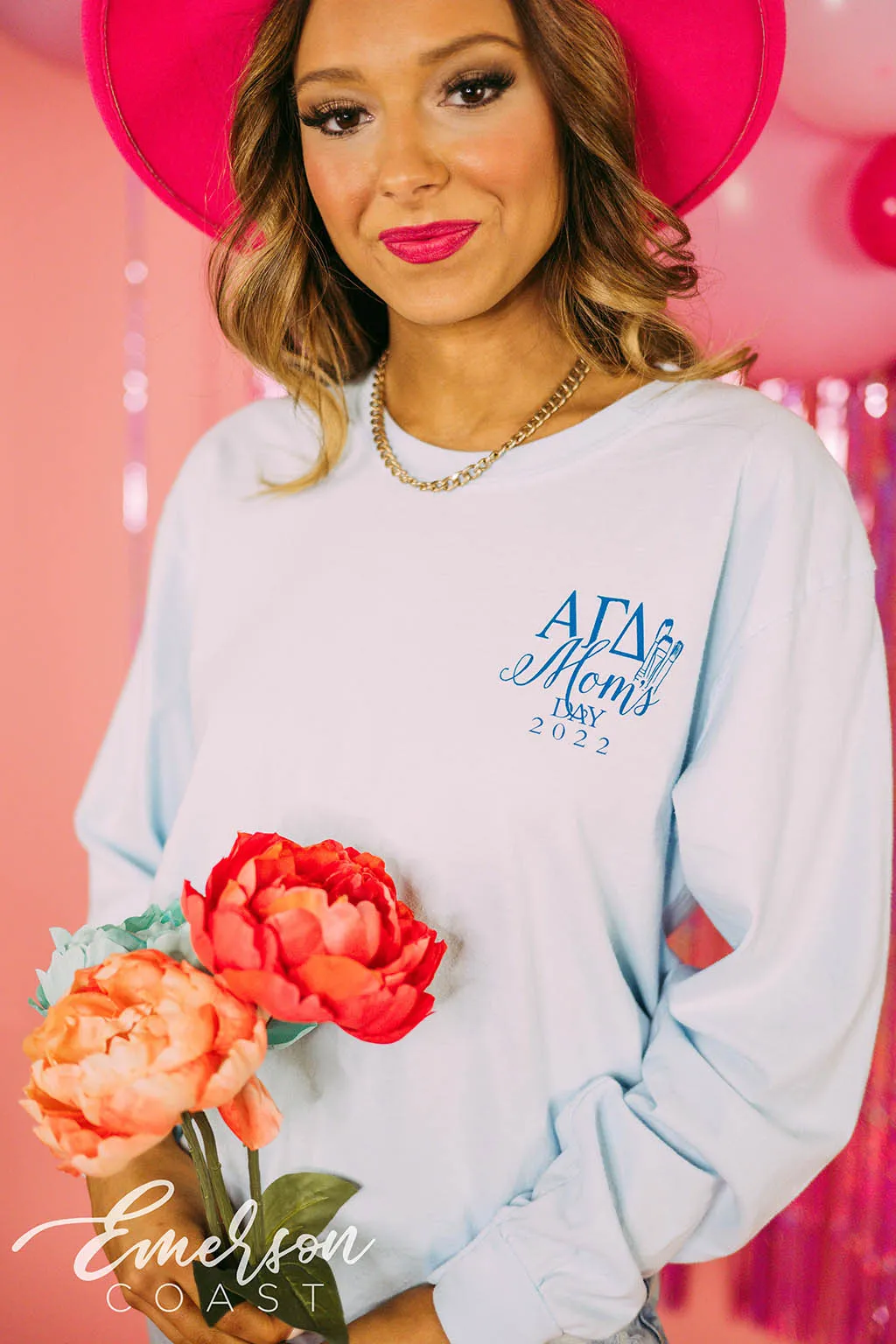 Alpha Gamma Delta Watercolor Moms Day Long Sleeve Tee