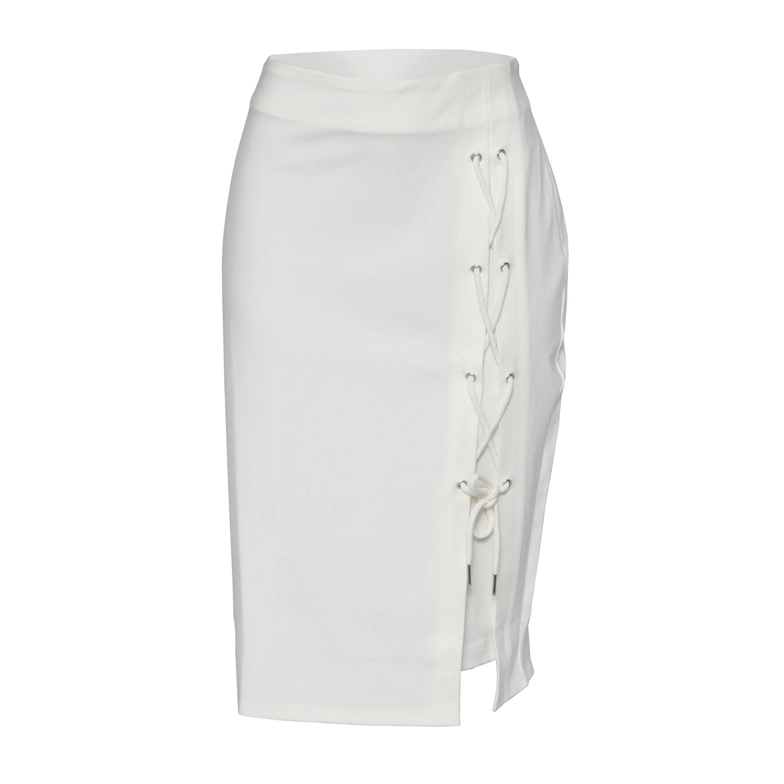 American Slide Lace White Knee Skirt