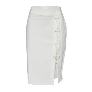 American Slide Lace White Knee Skirt