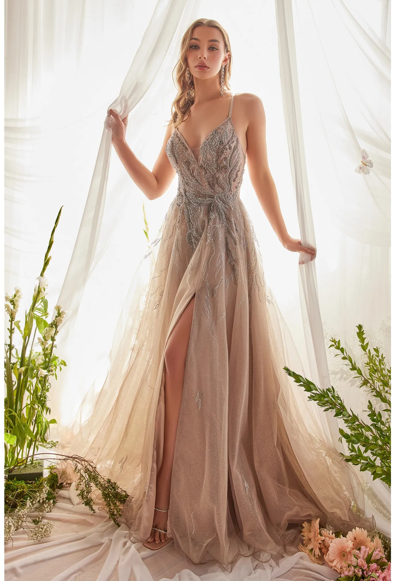 ANDREA & LEO A1165 GRANITE SILVER TULLE A-LINE GOWN