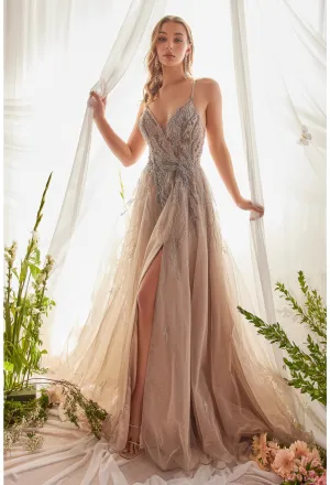 ANDREA & LEO A1165 GRANITE SILVER TULLE A-LINE GOWN