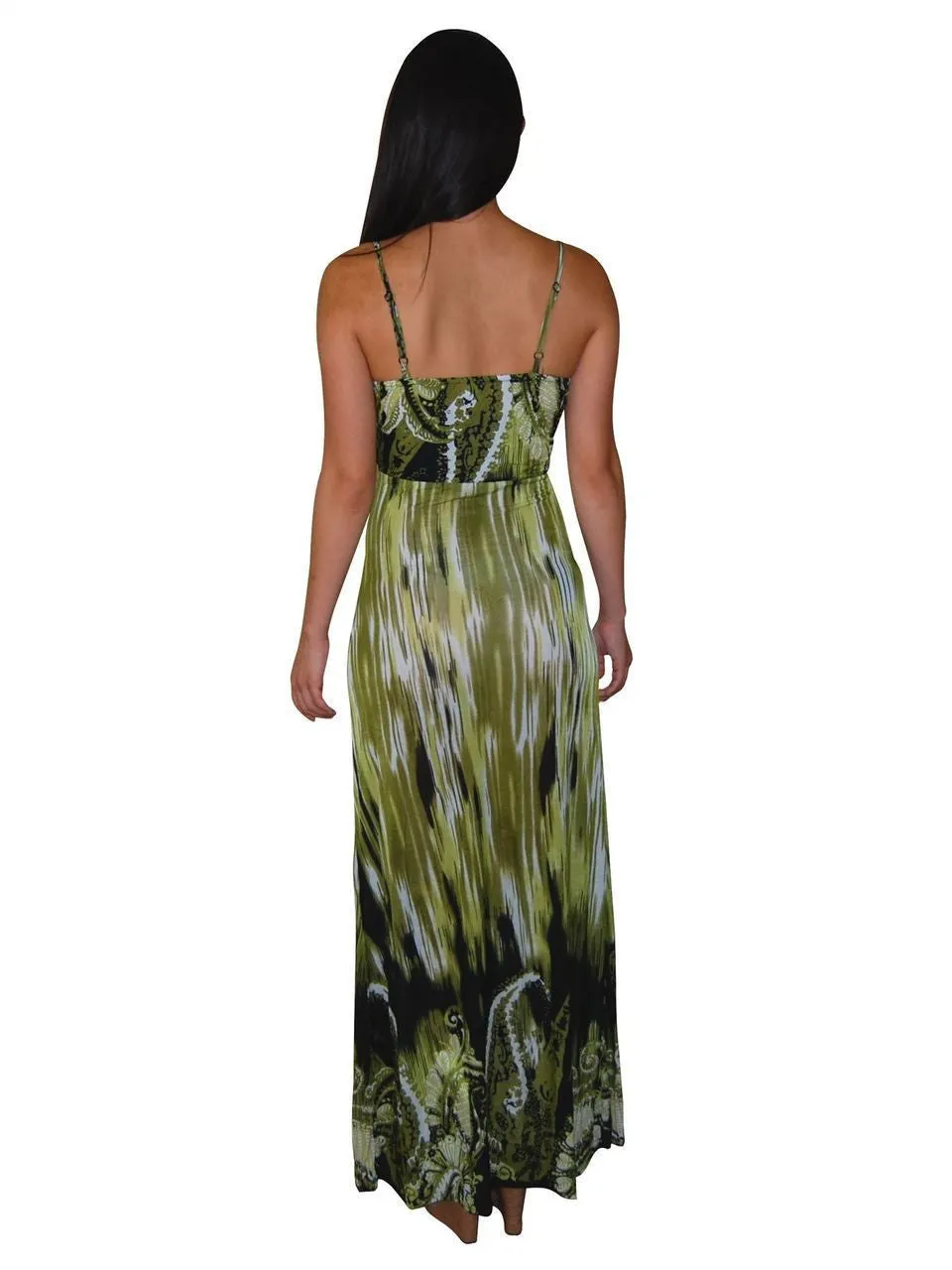 Animal Print Silky Strapless Dress Green Jungle Paisley Spaghetti Strap