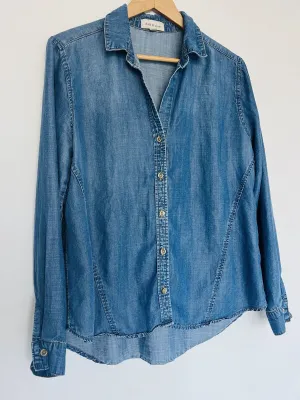 ANTHROPOLOGIE Cloth & Stone Chambray Shirt Sz L Long Sleeve Button Down