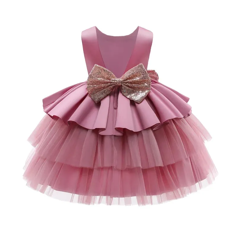 Backless Big Bow Princess Dress Wedding Birthday Party Toddler Kids Evening Prom Gown