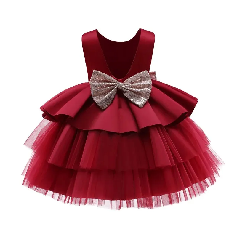 Backless Big Bow Princess Dress Wedding Birthday Party Toddler Kids Evening Prom Gown