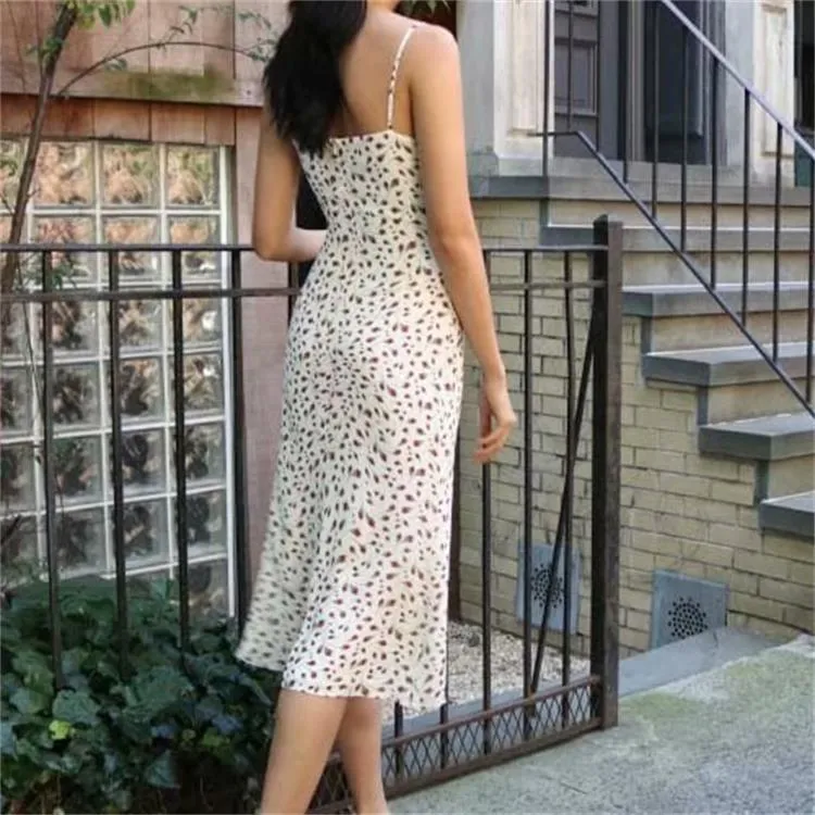 Backless Open Back Floral Printed Suspenders Midi Dress