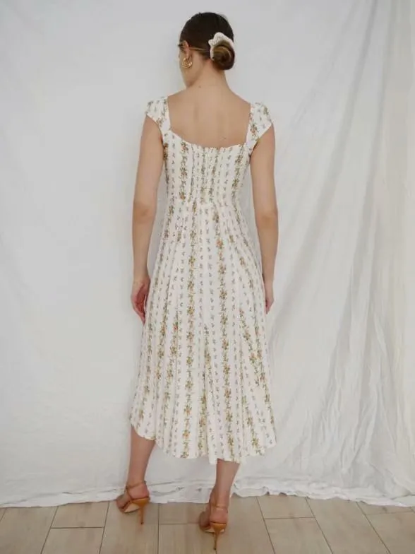 Backless Open Back Slit Floral Printed Midi Dress