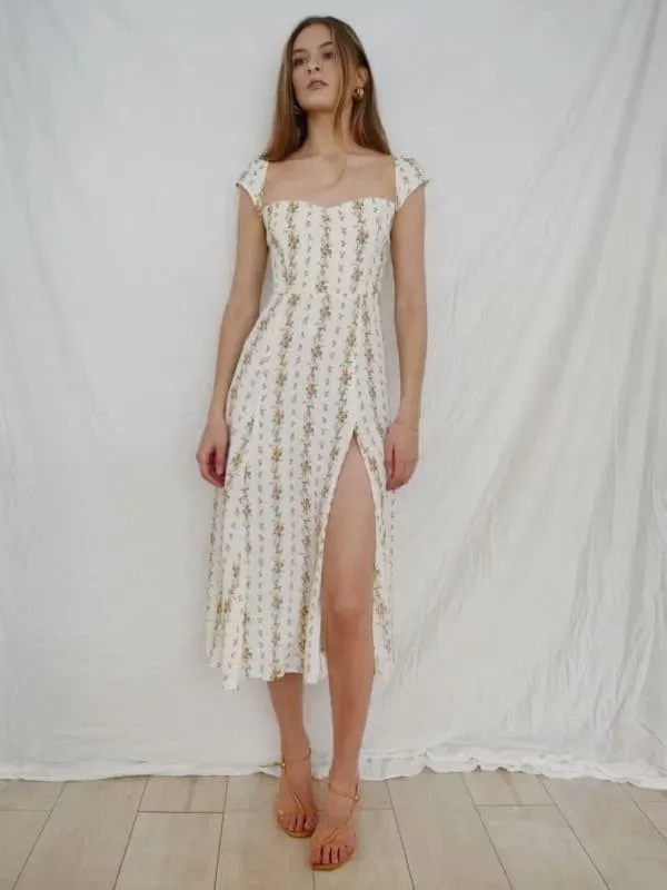 Backless Open Back Slit Floral Printed Midi Dress
