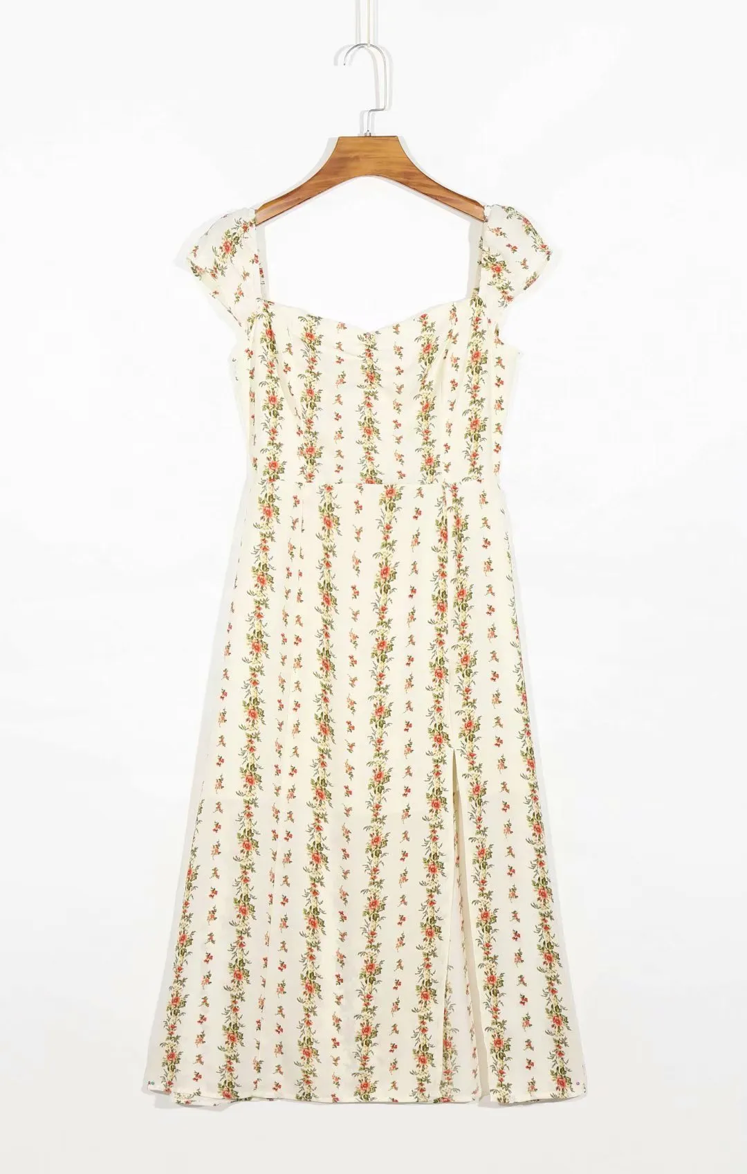 Backless Open Back Slit Floral Printed Midi Dress
