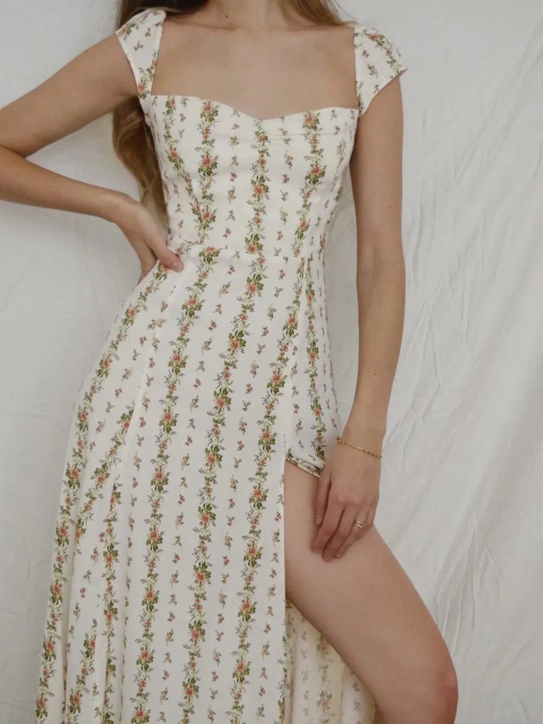 Backless Open Back Slit Floral Printed Midi Dress