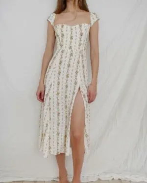 Backless Open Back Slit Floral Printed Midi Dress
