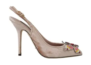 Beige Velvet Crystal Butterfly Heels