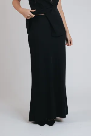 Bias Maxi Skirt in Black Crepe