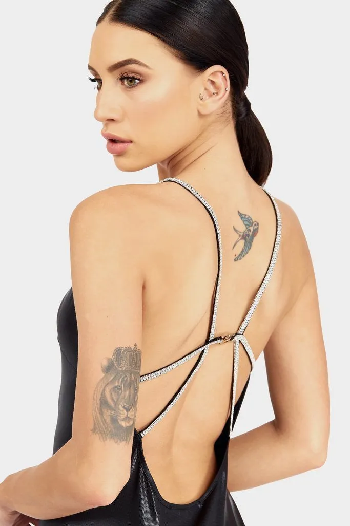 Black Dress Diamante back strap