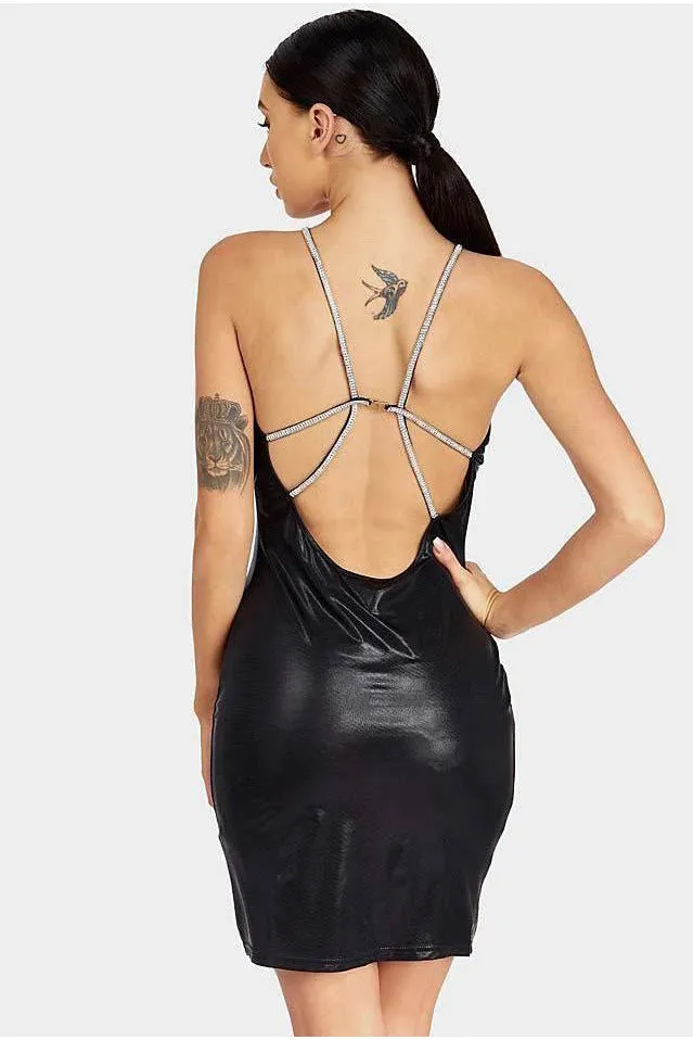 Black Dress Diamante back strap
