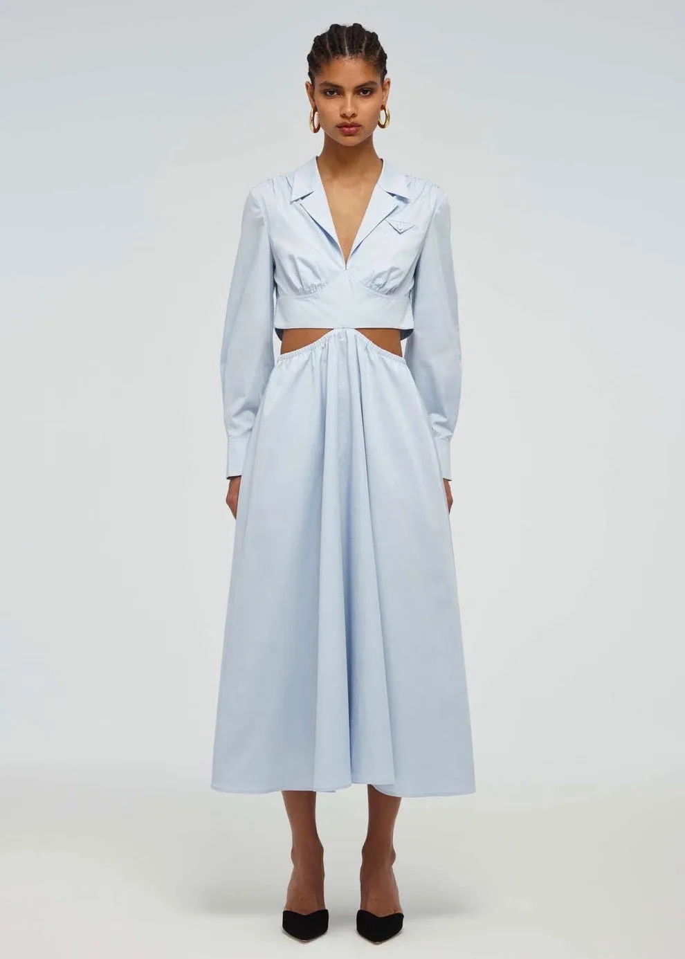 Blue Cotton Cut-Out Dress (Light Blue)