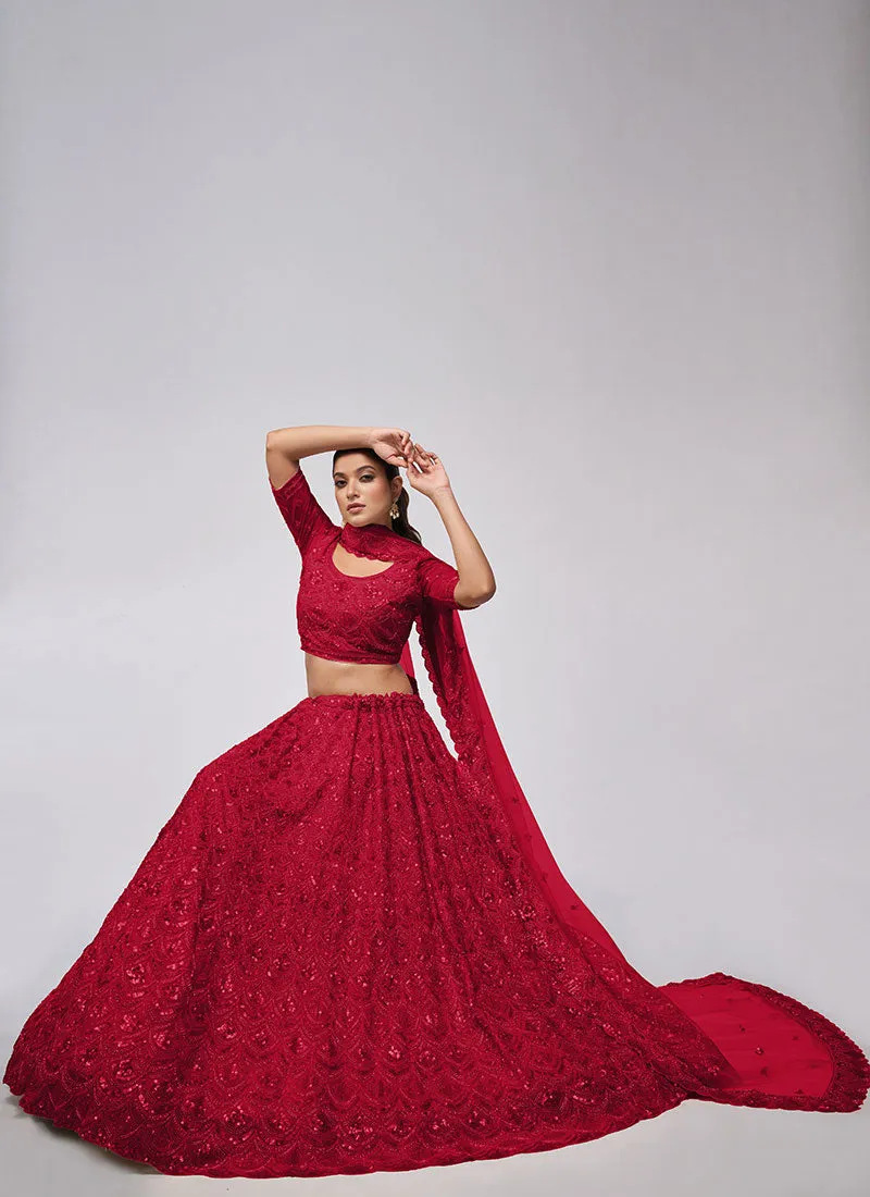 Bridal Red Sequence Embroidery Wedding Lehenga Choli