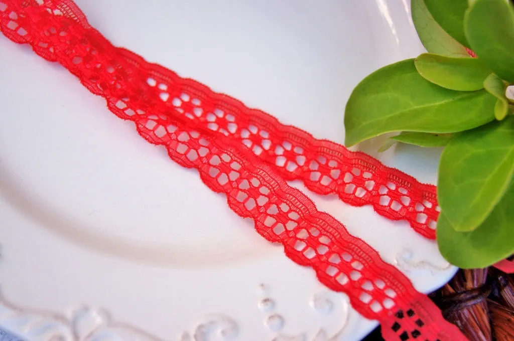 Bright Red Petal Floral Scalloped Lace Trim ⅝" wide