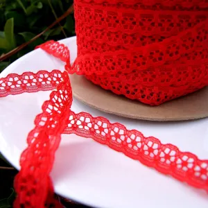 Bright Red Petal Floral Scalloped Lace Trim ⅝" wide