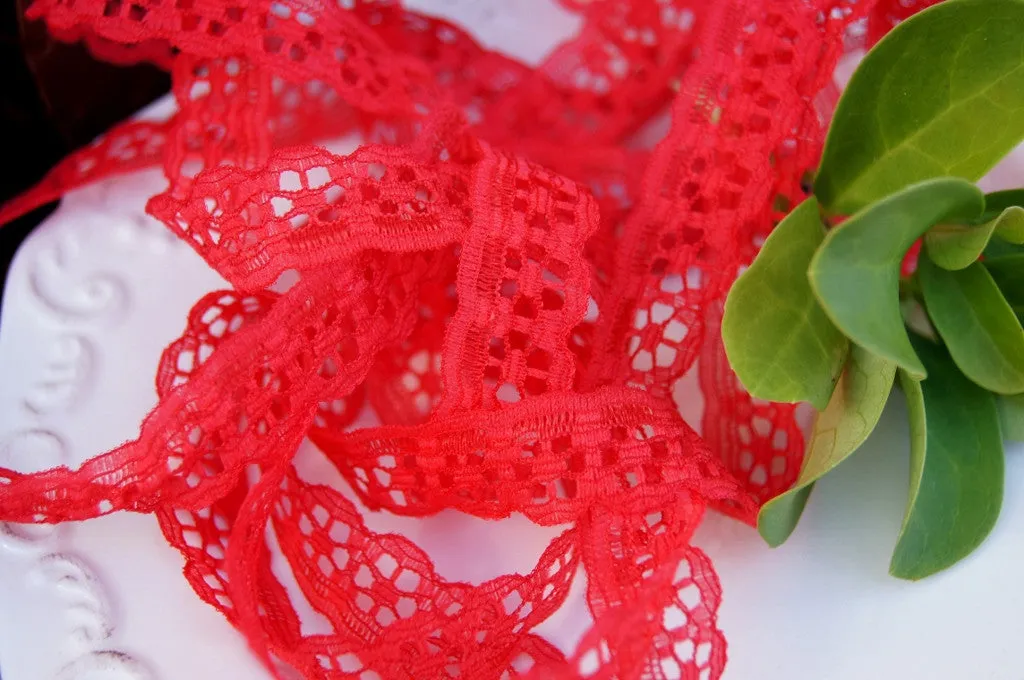 Bright Red Petal Floral Scalloped Lace Trim ⅝" wide