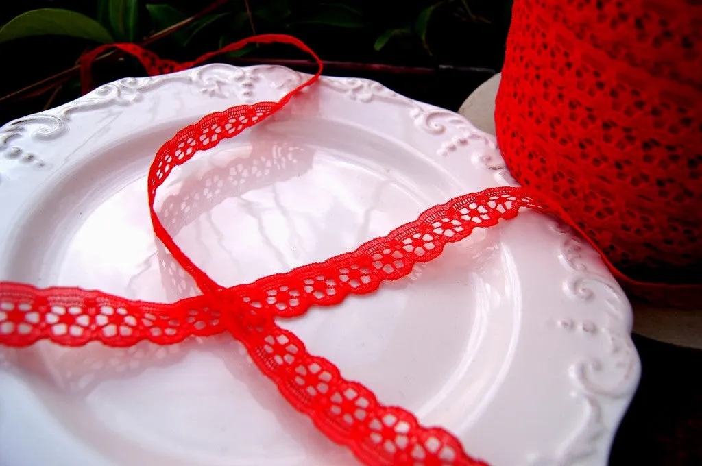 Bright Red Petal Floral Scalloped Lace Trim ⅝" wide