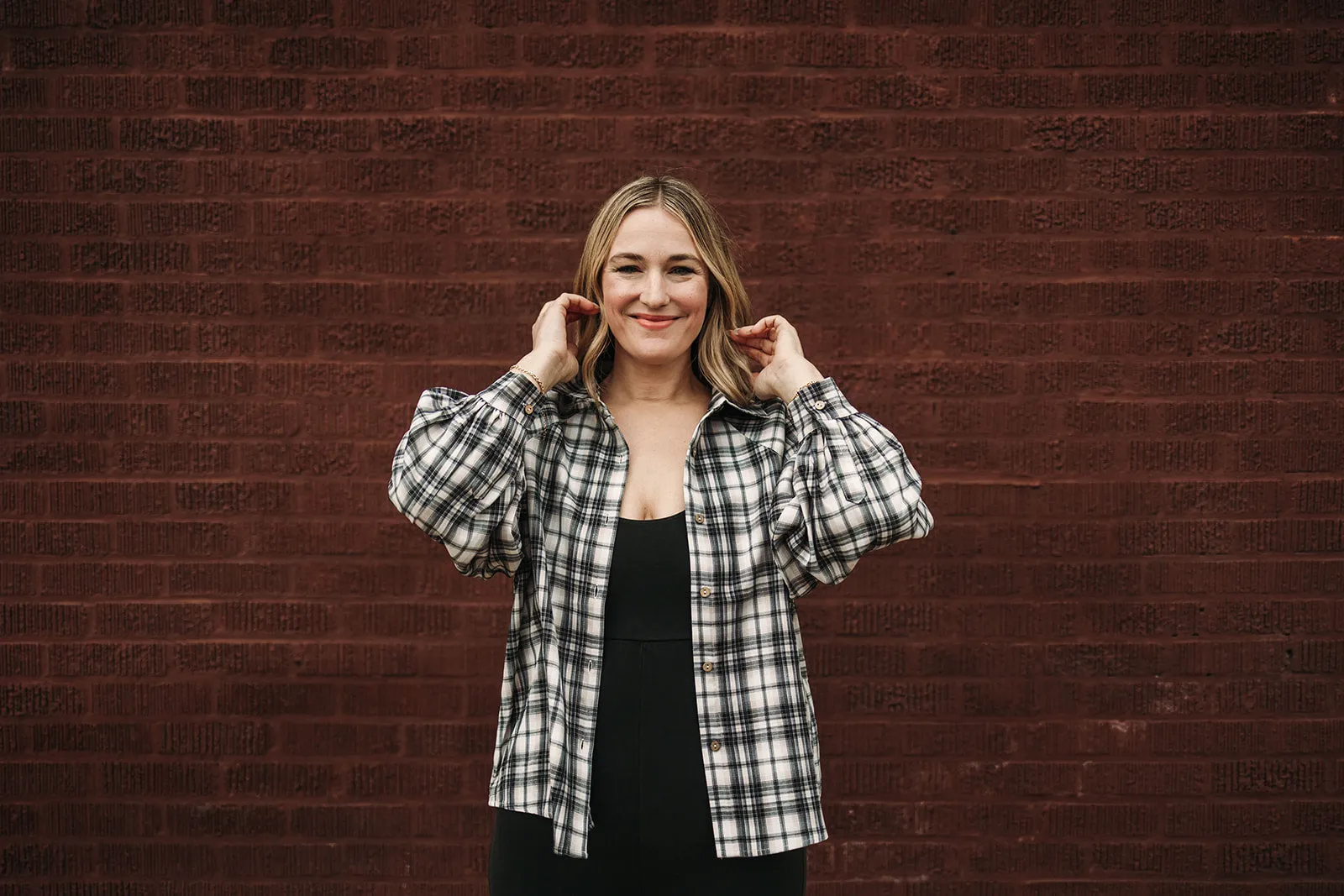 brinley button down long sleeve top