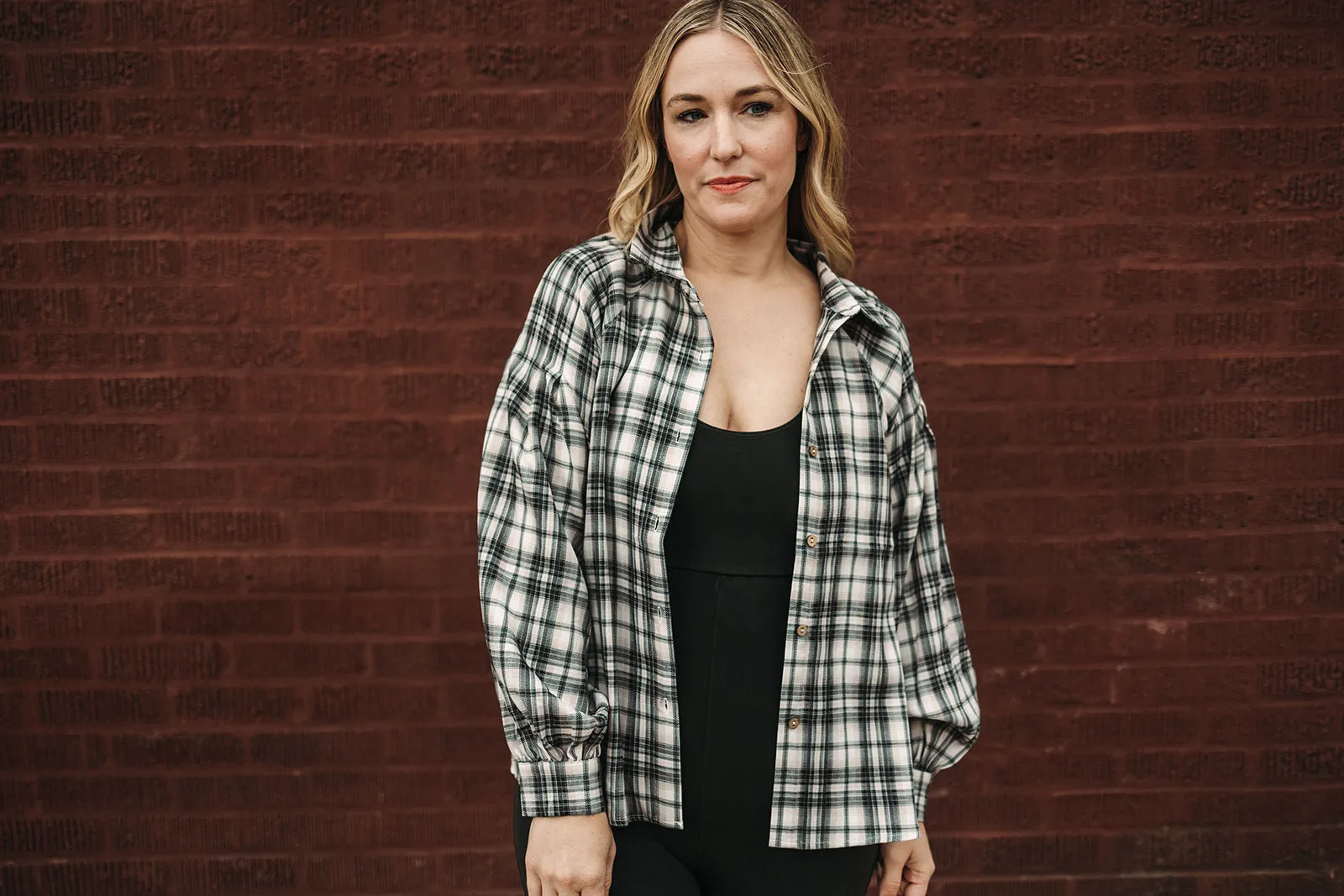 brinley button down long sleeve top