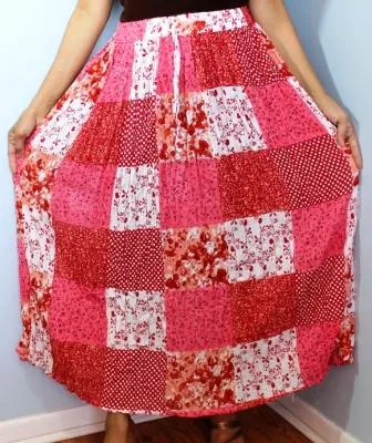 Broomstick Skirt ! Patch Print Crinkle Rayon ! One Size, Fits Most ! Peasant Boho !!