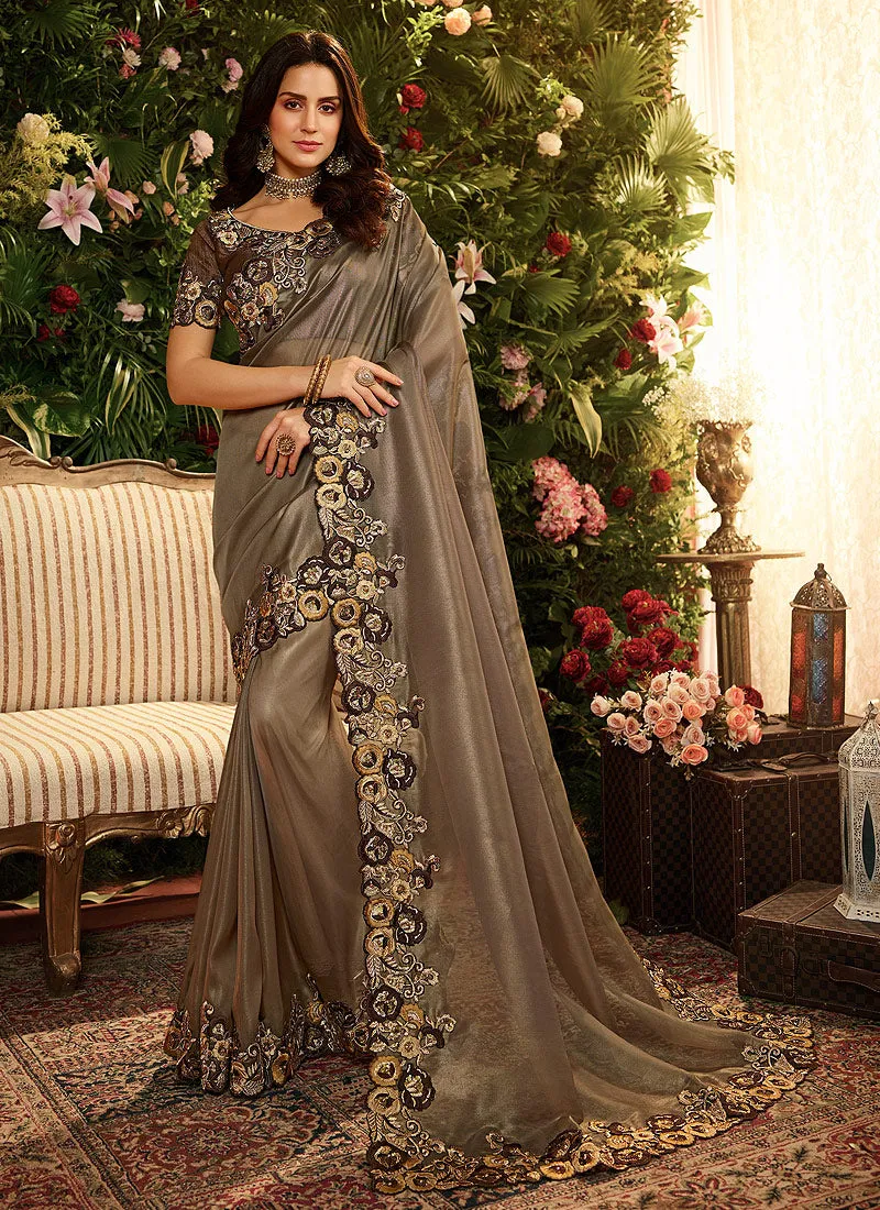 Brown Copper Designer Saree With Blouse