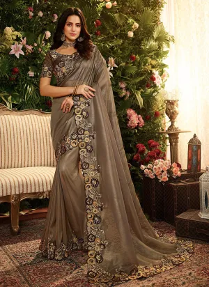 Brown Copper Designer Saree With Blouse