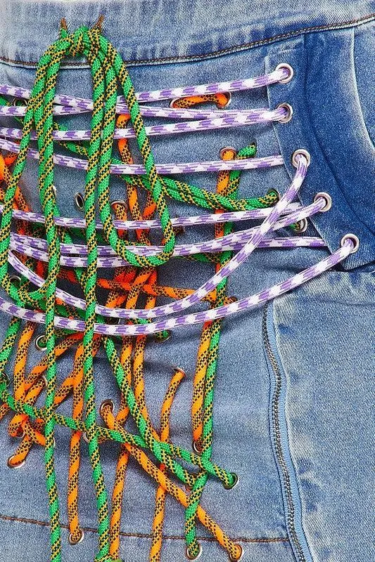 BUNGIE STRINGS MINI DENIM SKIRT