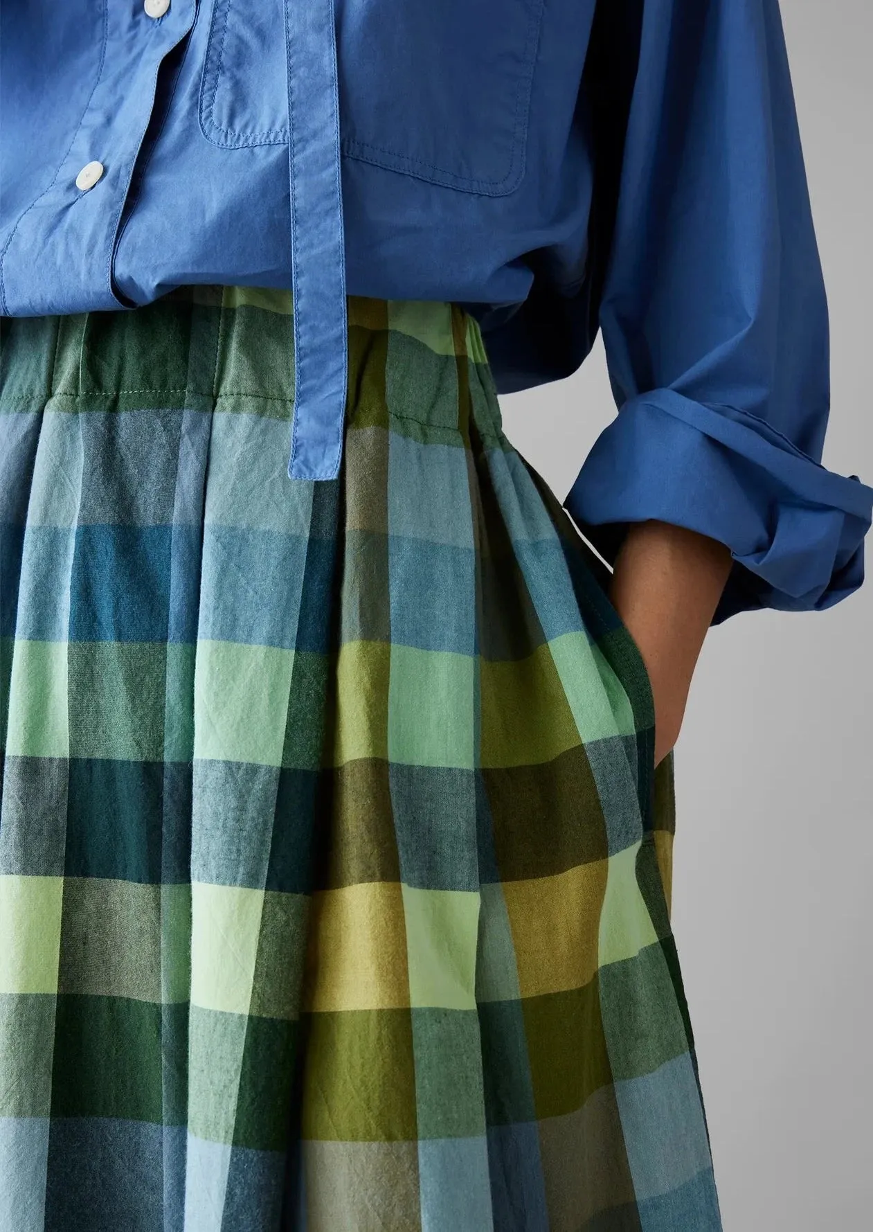 Cabin Check Cotton Skirt, Juniper