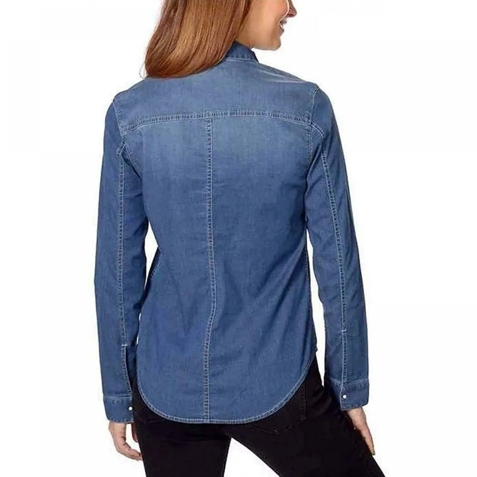 Calvin Klein Jeans Women's Snap Front Long Sleeve Chambray Shirt