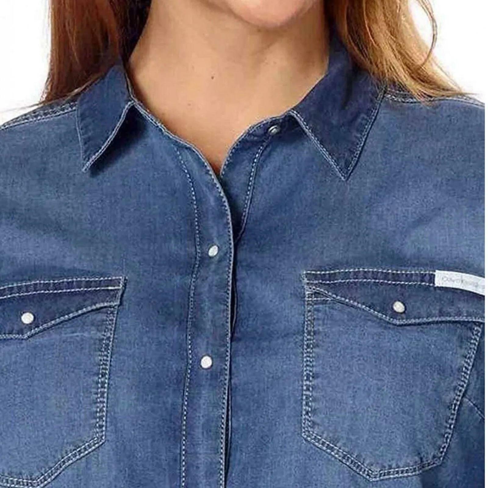 Calvin Klein Jeans Women's Snap Front Long Sleeve Chambray Shirt