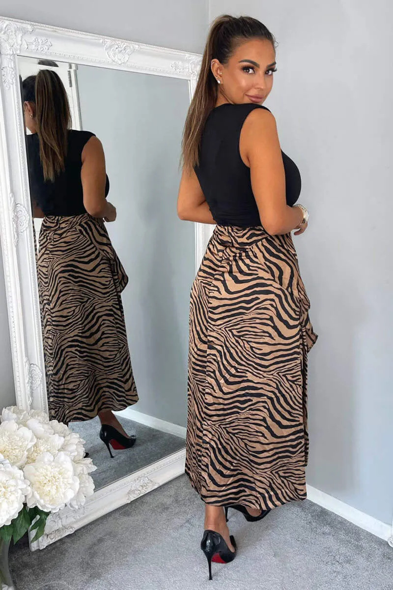 Camel Animal Print 2 in 1 Midi Dress