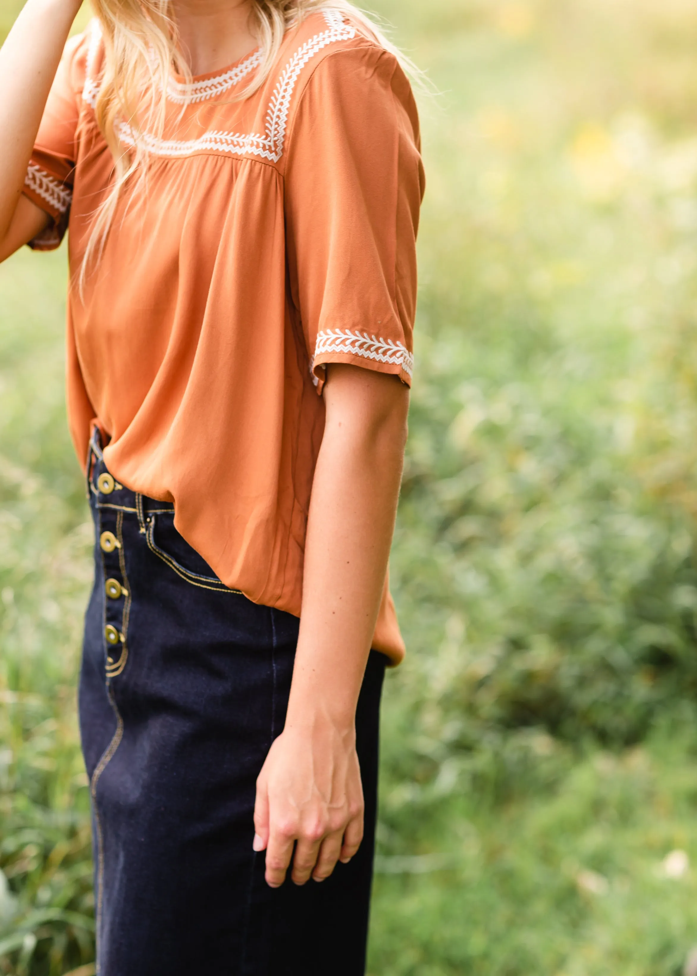 Camel Embroidered Detail Top - FINAL SALE