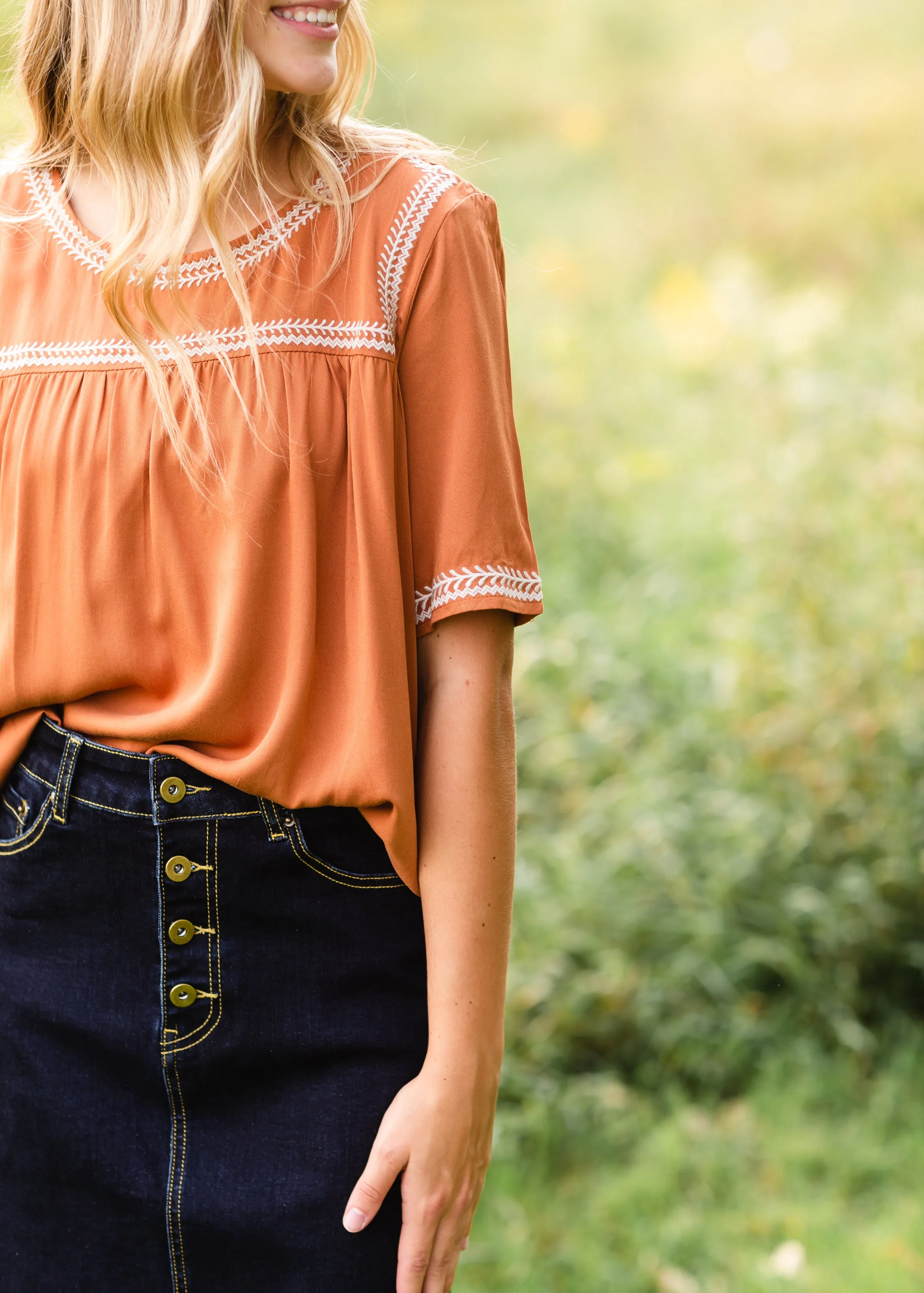 Camel Embroidered Detail Top - FINAL SALE