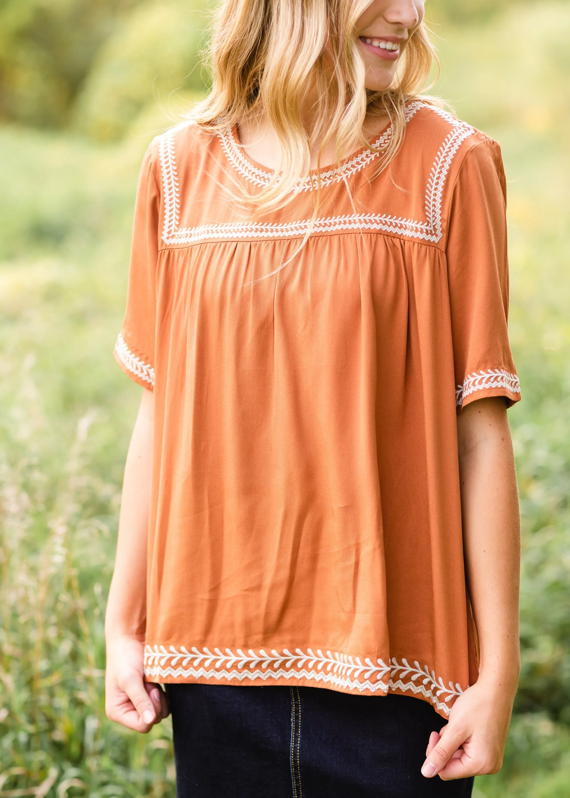 Camel Embroidered Detail Top - FINAL SALE