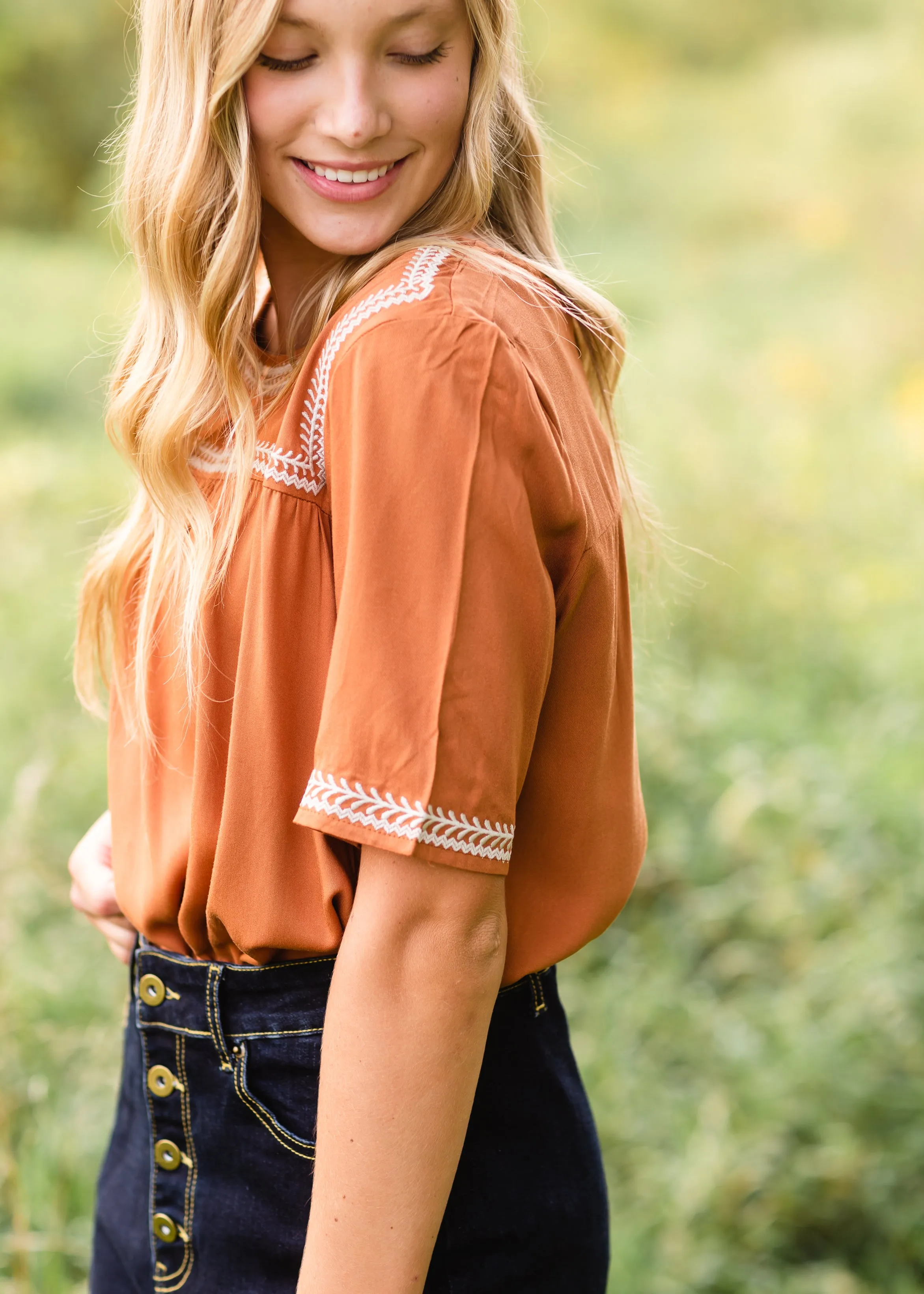 Camel Embroidered Detail Top - FINAL SALE